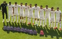 This video grab taken from images released by the Iranian state broadcaster (IRIB) on March 27, 2026 and released via AFPTV, shows the country's football national team paying tribute to the victims of the February 28 strike on an elementary school in Minab, ahead of their friendly football match with Nigeria in Turkey's Antalya
