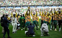 Senegal's players performed a lap of honour with the Africa Cup of Nations trophy