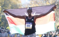 Kenya's Albert Korir after winning the 2021 New York City Marathon