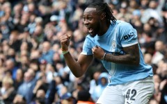 Antoine Semenyo celebrates scoring for Manchester City in a FA Cup quarter-final triumph over Liverpool.