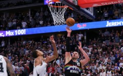 Denver's Nikola Jokic scores against Victor Wembanyama in the Nuggets' NBA overtime win over the San Antonio Spurs