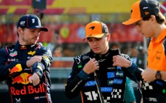 McLaren duo Lando Norris (C) and Oscar Piastri (R) feel F1 would be worse off if Max Verstappen were to walk away from the spot