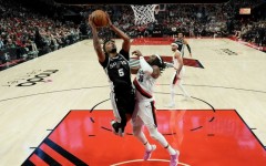 Stephon Castle of the San Antonio Spurs attempts a layup in the Spurs' victory over the Portland Trail Blazers in game three of their NBA playoff series