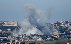 Smoke rises from the site of an Israeli strike that targeted the southern Lebanese village of Mayfadoun