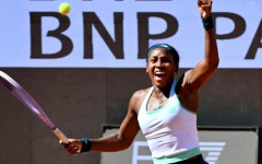 Coco Gauff celebrates reaching the quarter-finals of the Italian Open