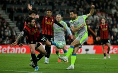 Manchester City midfielder Bernardo Silva takes a shot during a 1-1 draw away to Bournemouth
