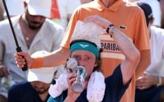 Andrey Rublev used an ice bag to cool off at the French Open on Monday