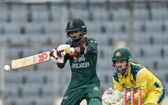 Bangladesh's Towhid Hridoy struck a composed 83 as the hosts reached 274-5 in the third one-day international cricket match against Australia at the Sher-e-Bangla National Stadium