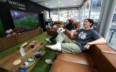 Austin Franklin (right) and Kevin Akoto have a dream job: Getting paid to watch all 104 games of the World Cup in a cube-like studio in the heart of New York's Times Square