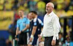 Scotland coach Steve Clarke watches on from the touchline during his team's defeat to Brazil at the World Cup on Wednesday