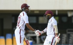 Amir Jangoo (R) will resume on the third morning on 78 in partnership with Roston Chase (L), who is 42 not out