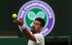 Serbia's Novak Djokovic practices at Wimbledon