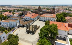 An aerial view of the Temple of Diana, which along with the streets of Evora emptied in the afternoon