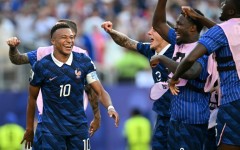Kylian Mbappe celebrates with his teammates after France beat Paraguay in the last 16 of the World Cup last weekend