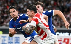 Japan's Dylan Riley makes a run against France in Tokyo during his side's 42-15 defeat