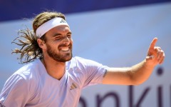 Greece's Stefanos Tsitsipas celebrates his first title in over a year-and-a-half at the Swiss Open in Gstaad