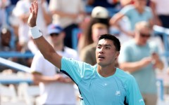 American Brandon Nakashima celebrates after defeating top-seeded defending champion Alex de Minaur of Australia in the Washington Open quarter-finals