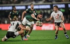 South Africa scrum-half Cobus Reinach (C) playing against Wales in a 2026 Nations Championship Test in Durban.