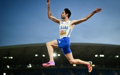Greece's Miltiadis Tentoglou en route to victory in the European long jump