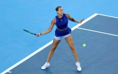 World number one Aryna Sabalenka returns a shot in a victory over China's Wang Xinyu at the WTA and ATP Cincinnati Masters