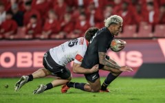 New Zealand trailed 35-17 after 49 minutes when centre Rieko Ioane (R) scored his first try