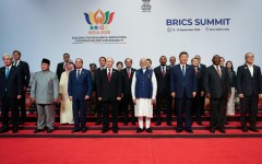 BRICS leaders including China, Russia and India entered a second day of talks in New Delhi, discussing "inclusive global growth", after reaching rare agreement calling for calm in the Middle East.
