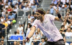 Germany's Alexander Zverev belts a backhand in his US Open victory over Ben Shelton
