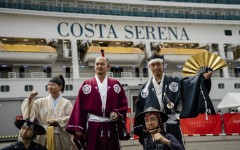 A welcoming ceremony featuring a samurai performance that drew condemnation in South Korea