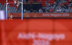 Japan's Misaki Morota on her way to women's pole vault gold on Friday, watched by a sparse crowd at the Mizuho Park Athletics Stadium in Nagoya