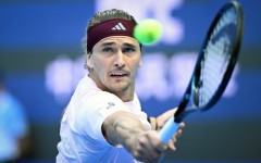 Germany's Alexander Zverev hits a return to Britain's Cameron Norrie during their men's singles first round tennis match at the China Open tennis tournament in Beijing on October 1, 2026.