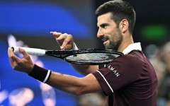 Serbia's Novak Djokovic celebrates his victory over Germany’s Alexander Zverev during their men’s singles quarter-final at the China Open tennis tournament in Beijing on October 4, 2026.