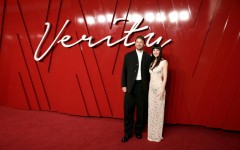 US actors Josh Hartnett and Dakota Johnson pose on the red carpet upon arrival to attend the UK Gala Screening of Verity, at the Curzon Mayfair, in London in September 2025