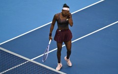 USA's Coco Gauff reacts during her women's singles match against Belgium’s Elise Mertens at the China Open tennis tournament in Beijing on October 7, 2026.