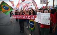 Brazil's left has mobilized with massive student-led demonstrations, with supporters wearing the red of President Luiz Inacio Lula da Silva's Workers' Party