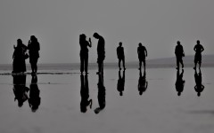 Tourists can walk along the surface of Tuz Golu salt lake in Turkey as water levels have hit a crisis low