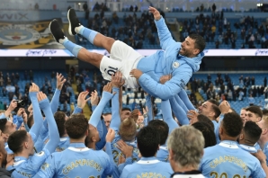Sergio Aguero was given a rousing send-off by his Manchester City team-mates 