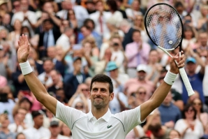 Winning moment: Novak Djokovic celebrates beating South Korea's Kwon Soon-woo 