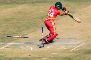 Zimbabwe captain Sikandar Raza is bowled for a golden duck by Ebadot Hossain during the third ODI in Harare