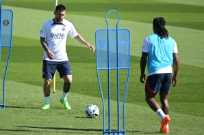 Out of favour: Paris Saint-Germain's Lionel Messi (left) in training this week