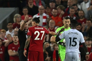 Liverpool forward Darwin Nunez is sent off after a headbutt at Anfield