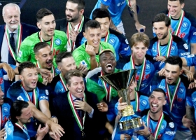 Napoli players and officials celebrate the Scudetto win