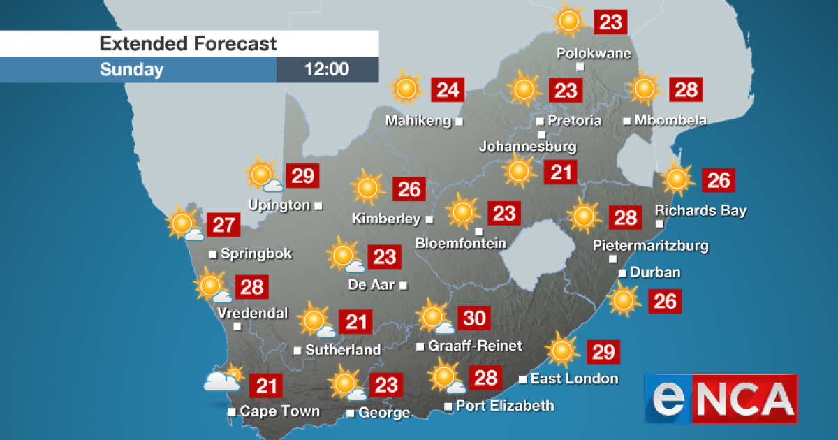 Weather forecast for Sunday 28 July 2019 eNCA
