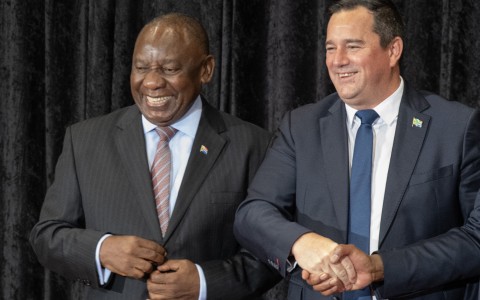 President Cyril Ramaphosa and Minister of Agriculture John Steenhuisen. AFP/Rodger Bosch 