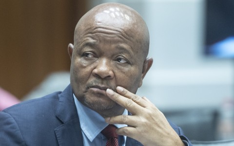 Suspended Police Minister Senzo Mchunu at the Parliamentary Ad Hoc Committee inquiry. Gallo Images/Brenton Geach