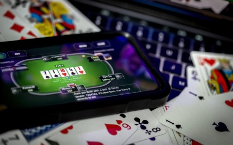 A screen with a website where you can gamble online. Koen van Weel/ANP via AFP