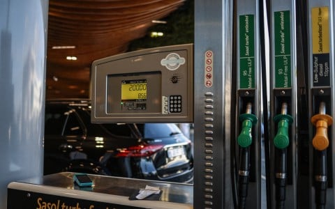 A general view of a fuel pump at a petrol station in Rosebank, Johannesburg