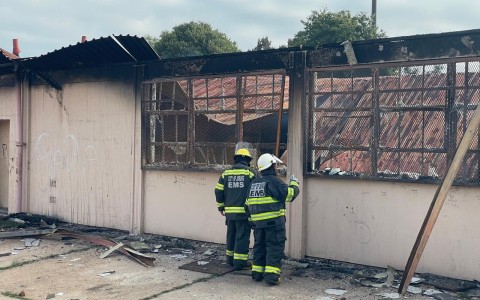 Firefighters at the scene of the Riverlea school fire. eNCA