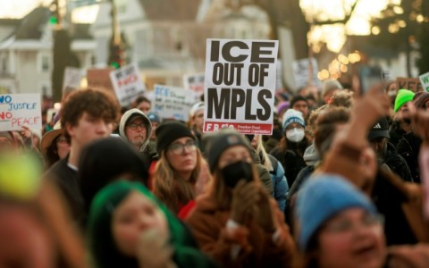 Thousands of protesters took to the frigid streets of Minneapolis after the shooting, holding signs reading 'ICE out of MPLS,' a common abbreviation for the city