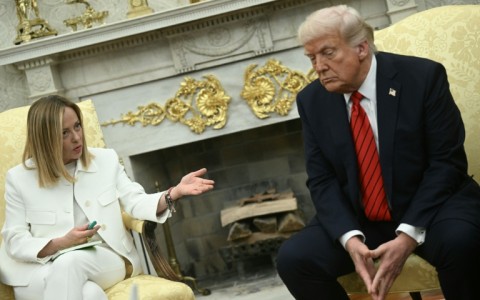 US President Donald Trump, pictured with Giorgia Meloni at the White House in April 2025, accused the Italian prime minister of trying to repair relations with Washington for domestic political reasons