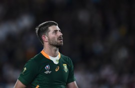 File: South Africa's full back Willie Le Roux looks on during the Japan 2019 Rugby World Cup final match between England and South Africa at the International Stadium Yokohama in Yokohama on November 2, 2019.